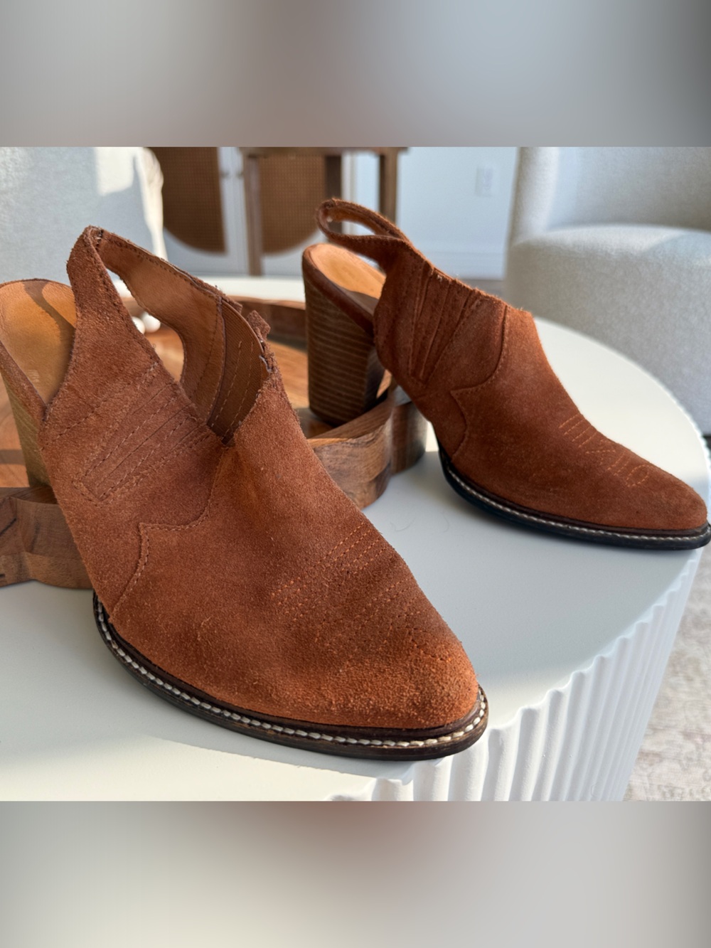 Women’s brown suede ankle booties
